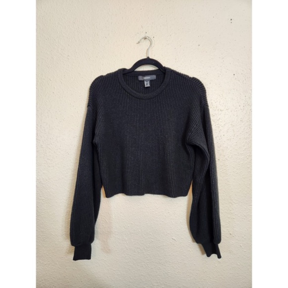 Forever 21 Women's Black Solid Long Sleeve Cropped‎ Pullover Sweater Size Medium